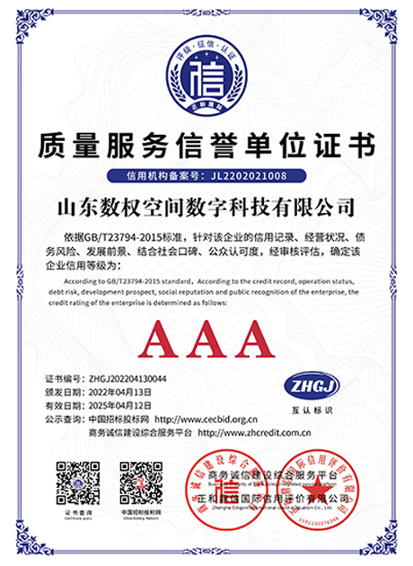 质量服务信誉单位证书